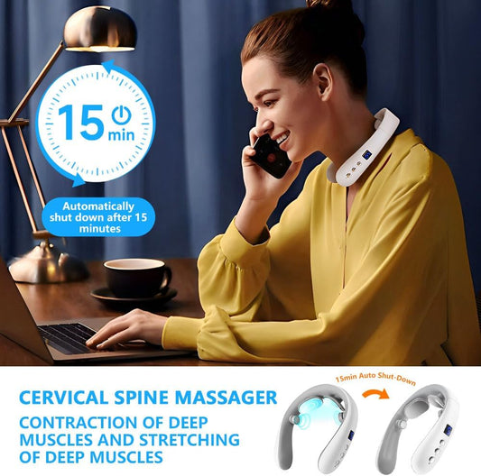 Wireless Neck Massager with Heat & 10 Modes: Electric Pulse Pain Relief for Australian Office Workers & V1107-WIRELESS NECK MASSAGER WITH HEAT