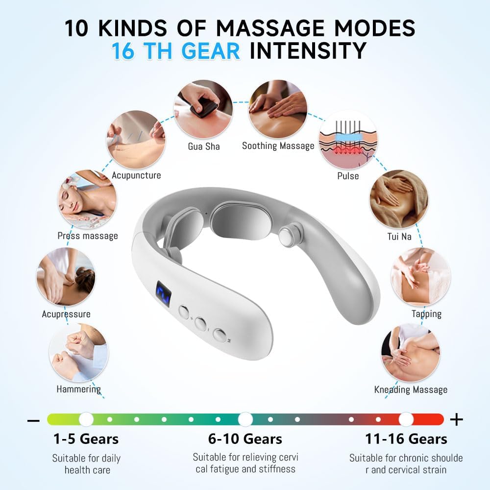 Wireless Neck Massager with Heat & 10 Modes: Electric Pulse Pain Relief for Australian Office Workers & V1107-WIRELESS NECK MASSAGER WITH HEAT