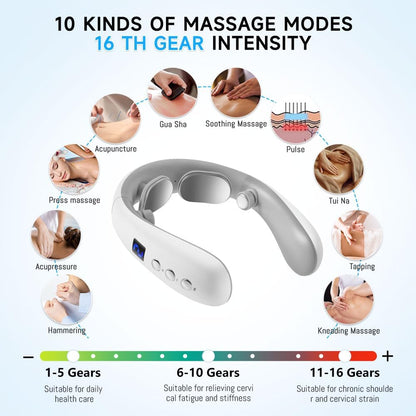 Wireless Neck Massager with Heat & 10 Modes: Electric Pulse Pain Relief for Australian Office Workers & V1107-WIRELESS NECK MASSAGER WITH HEAT