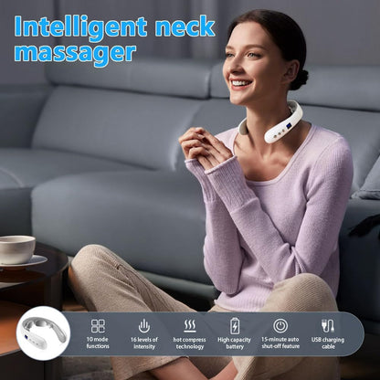 Wireless Neck Massager with Heat & 10 Modes: Electric Pulse Pain Relief for Australian Office Workers & V1107-WIRELESS NECK MASSAGER WITH HEAT