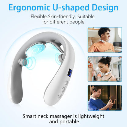 Wireless Neck Massager with Heat & 10 Modes: Electric Pulse Pain Relief for Australian Office Workers & V1107-WIRELESS NECK MASSAGER WITH HEAT