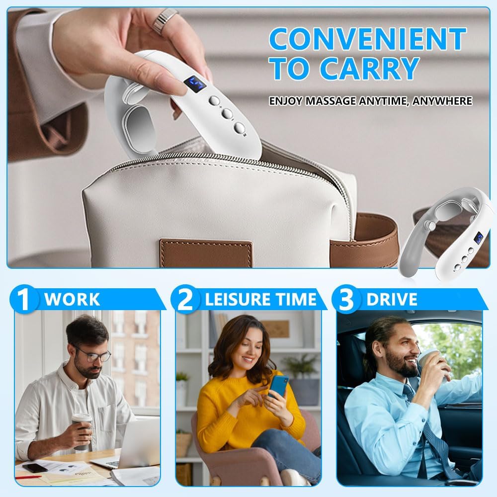 Wireless Neck Massager with Heat & 10 Modes: Electric Pulse Pain Relief for Australian Office Workers & V1107-WIRELESS NECK MASSAGER WITH HEAT