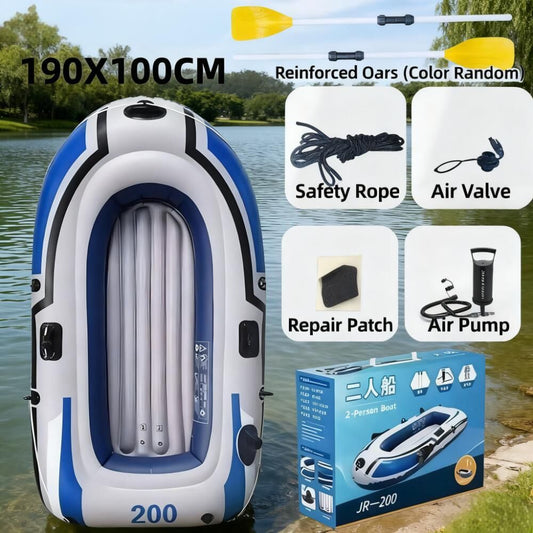 2-Person Inflatable Boat: 190x100cm Thick PVC Raft for Lakes/Pools - 180kg Capacity with Oars & Pump V1107-XJPHT2