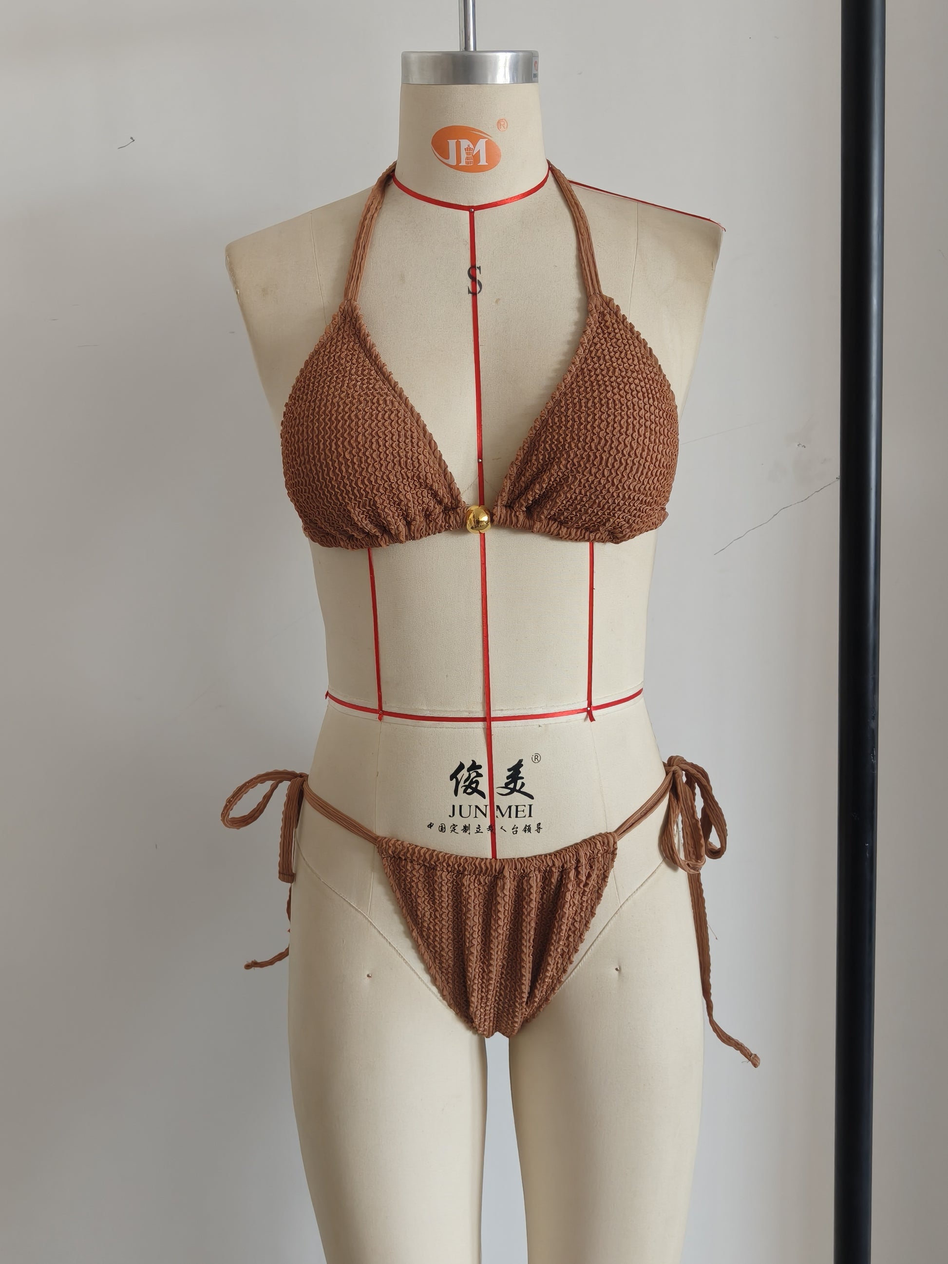 NEW Style Triangle Top Bikini Sexy Lady Mini Brazilian Swimwear Size S V1119-SSB005-WOMEN-BIKINI-BROWN-KNITTED-TEXTURE-SEXY-SWIMWEAR-SIZE-S