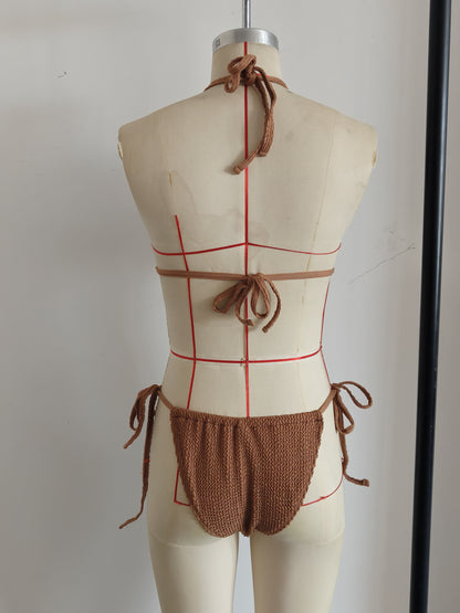 NEW Style Triangle Top Bikini Sexy Lady Mini Brazilian Swimwear Size XL V1119-SSB005-WOMEN-BIKINI-BROWN-KNITTED-TEXTURE-SEXY-SWIMWEAR-SIZE-XL