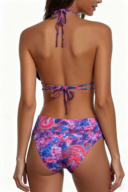 Double Strap Tie-Dye Cosmic Pattern Print Bikini Deep V Swimwear Tie-Dye Swimsuit Size L V1119-SSB021-DOUBLE-TIE--BIKINI-SWIMWEAR-COSMIC-PATTERN-PRINT-SIZE-L
