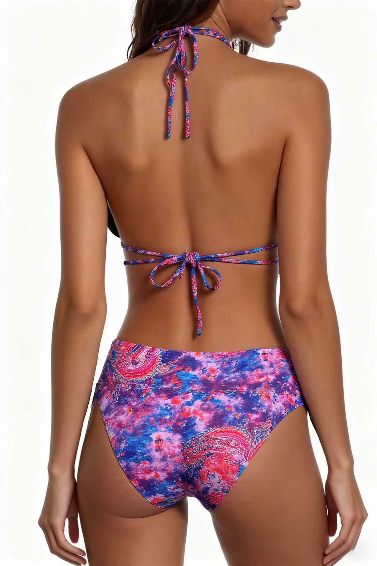 Double Strap Tie-Dye Cosmic Pattern Print Bikini Deep V Swimwear Tie-Dye Swimsuit Size S V1119-SSB021-DOUBLE-TIE--BIKINI-SWIMWEAR-COSMIC-PATTERN-PRINT-SIZE-S