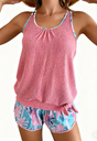 Palm Tree Print Holiday-Style Knit Fabric Two-Piece Swimsuit Size S V1119-SSB028-PALM-TREE-PRINT-TWO-PIECE-SWIMSUIT-SIZE-S
