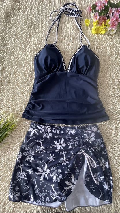 2026 New Sexy Deep V Two Piece Tankini Floral Printed Split Swimsuit Size S V1119-SSB032-TANKINI-FLORAL-PRINTED-SPLIT-SWIMSUIT-BLUE-BIKINI-SIZE-S