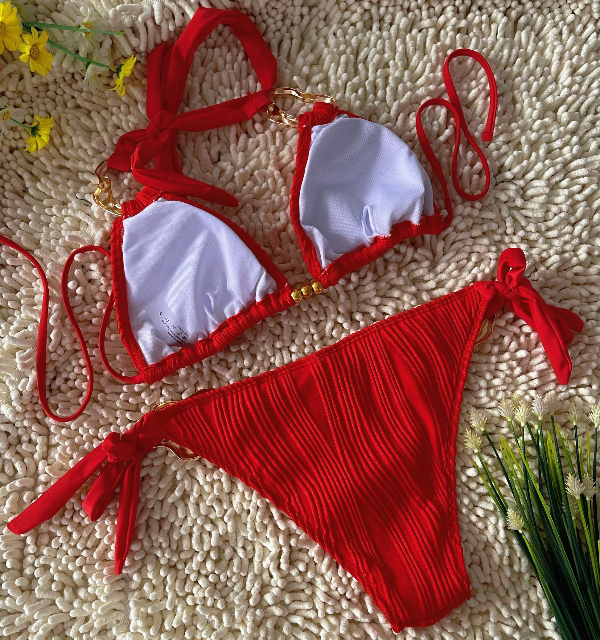 Red Hottie Sexy Three-point Swimsuit Beach Seaside Spa Bikini Size L V1119-SSB037-THREE-POINT-SWIMSUIT-SWIMWEAR-BIKINI-RED-SIZE-L