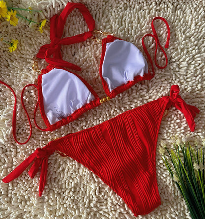 Red Hottie Sexy Three-point Swimsuit Beach Seaside Spa Bikini Size S V1119-SSB037-THREE-POINT-SWIMSUIT-SWIMWEAR-BIKINI-RED-SIZE-S