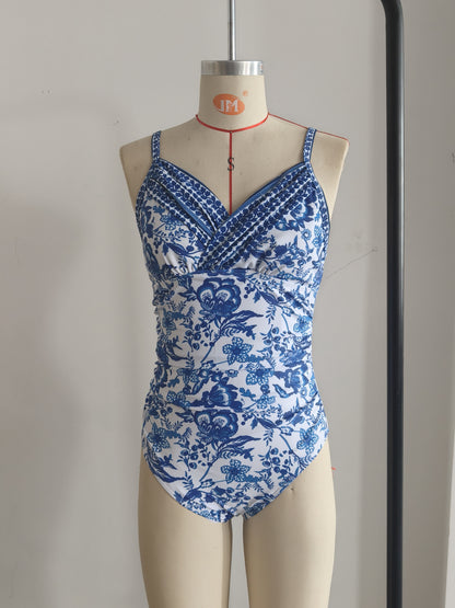 Elegant Chinese-Inspired Printed Bathing Suit With Eye-catching Blue And White Motif Size L V1119-SSB044-ELEGANT-CHINESE-INSPIRED-PRINTED-SWIMWEAR-SIZE-L