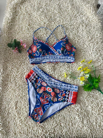 Crossover Design Backless Underwear Comfort Swimwear Printed Deep V Bikini Size L V1119-SSB051-CROSSOVER-DESIGN-BACKLESS-BIKINI-BLUE-SIZE-L