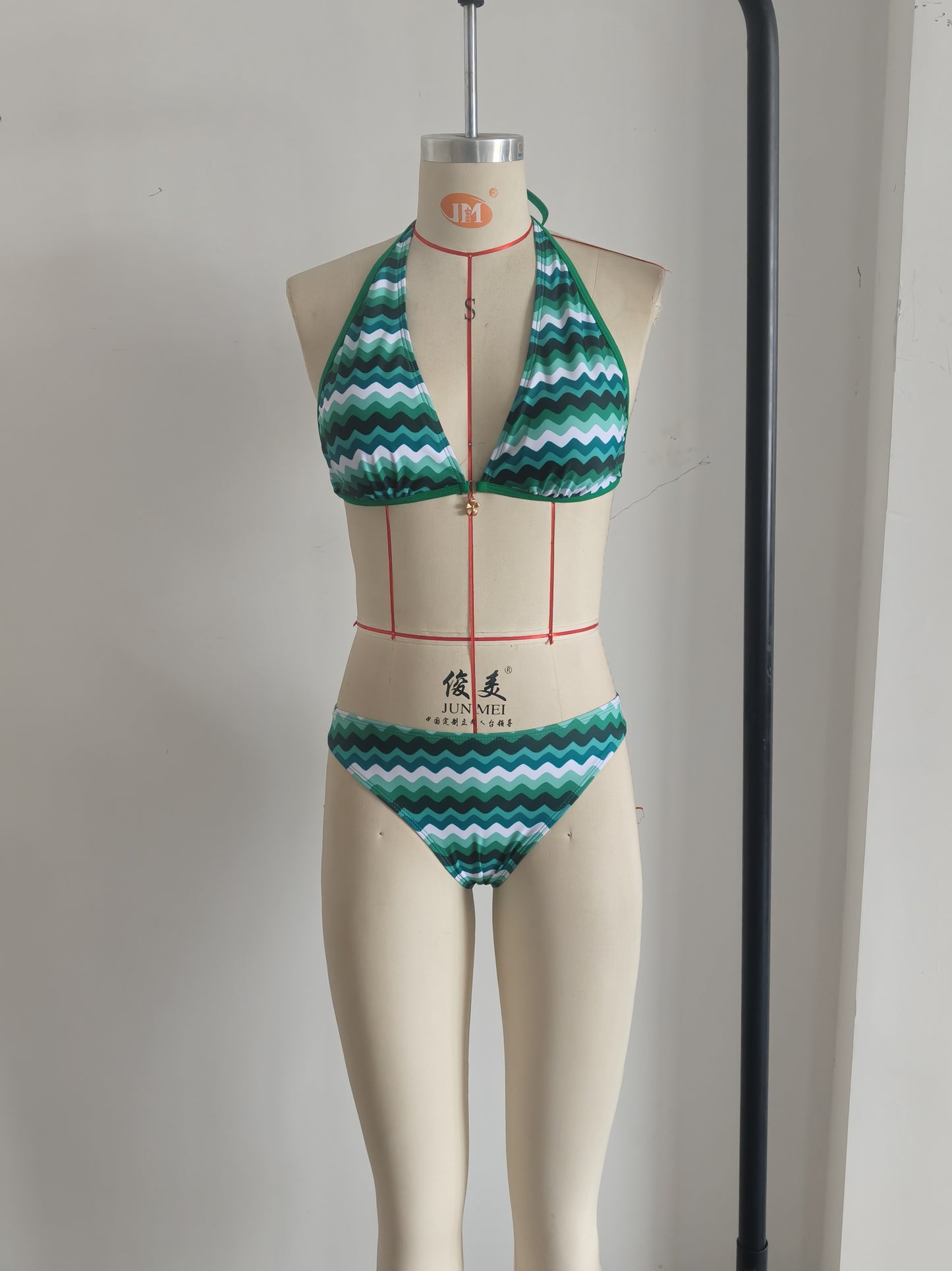 Lake Blue Halter Neck Swimwear with Wave Pattern for Women Size L V1119-SSB059-LAKE-BLUE-HALTER-NECK-SWIMWEAR-SIZE-L