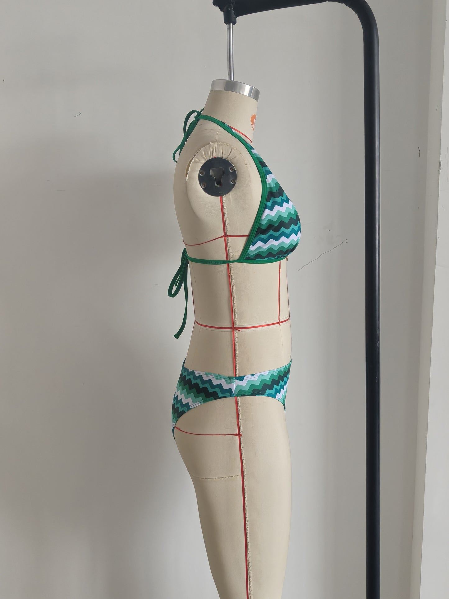 Lake Blue Halter Neck Swimwear with Wave Pattern for Women Size L V1119-SSB059-LAKE-BLUE-HALTER-NECK-SWIMWEAR-SIZE-L
