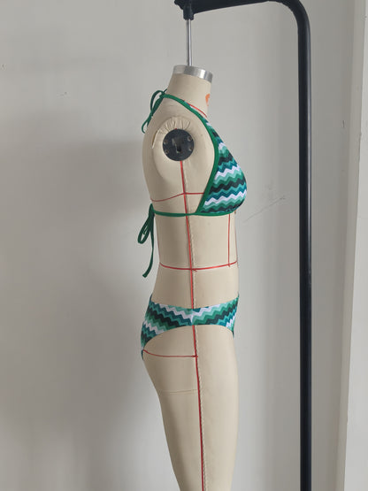 Lake Blue Halter Neck Swimwear with Wave Pattern for Women Size M V1119-SSB059-LAKE-BLUE-HALTER-NECK-SWIMWEAR-SIZE-M