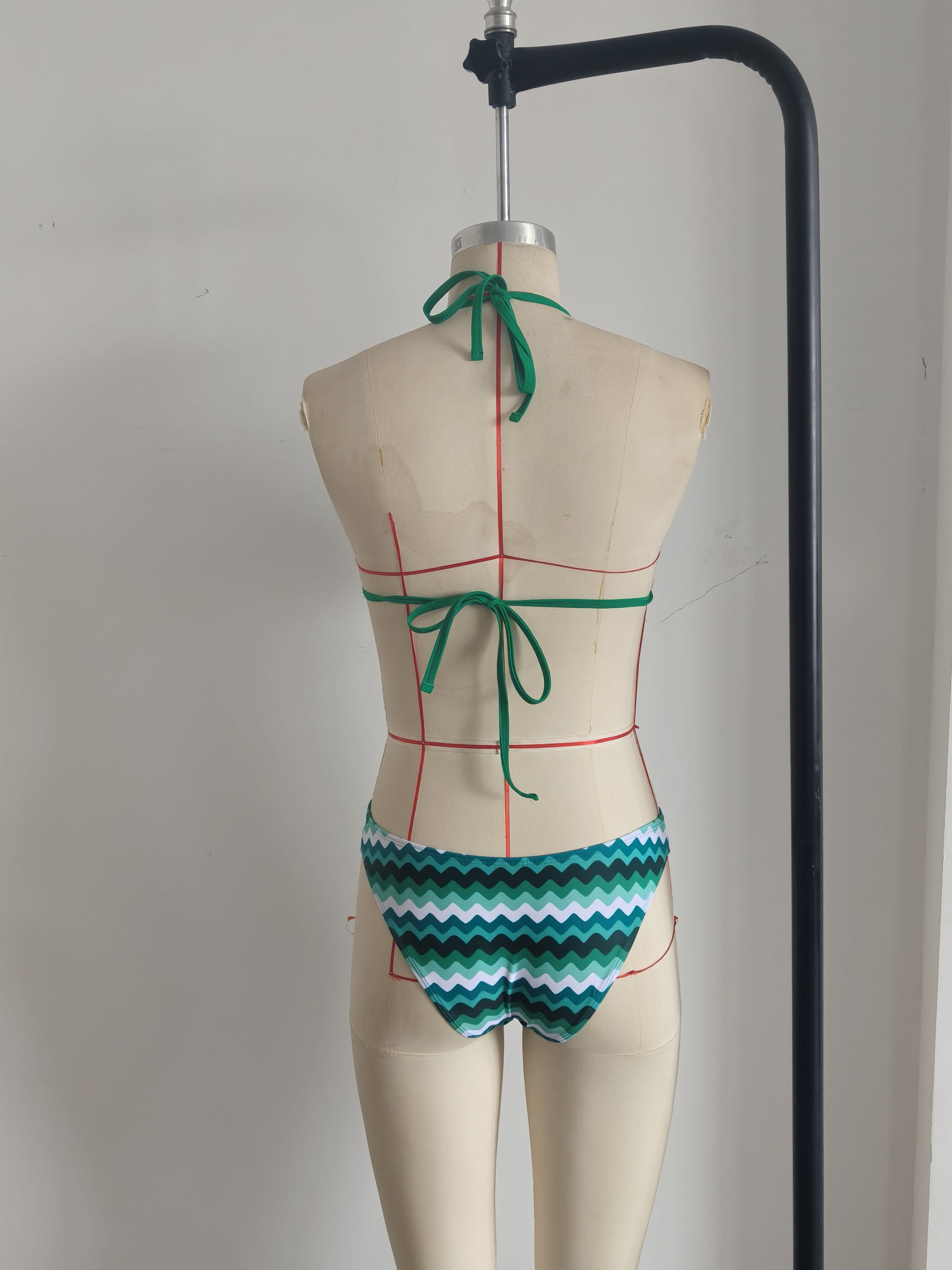 Lake Blue Halter Neck Swimwear with Wave Pattern for Women Size M V1119-SSB059-LAKE-BLUE-HALTER-NECK-SWIMWEAR-SIZE-M