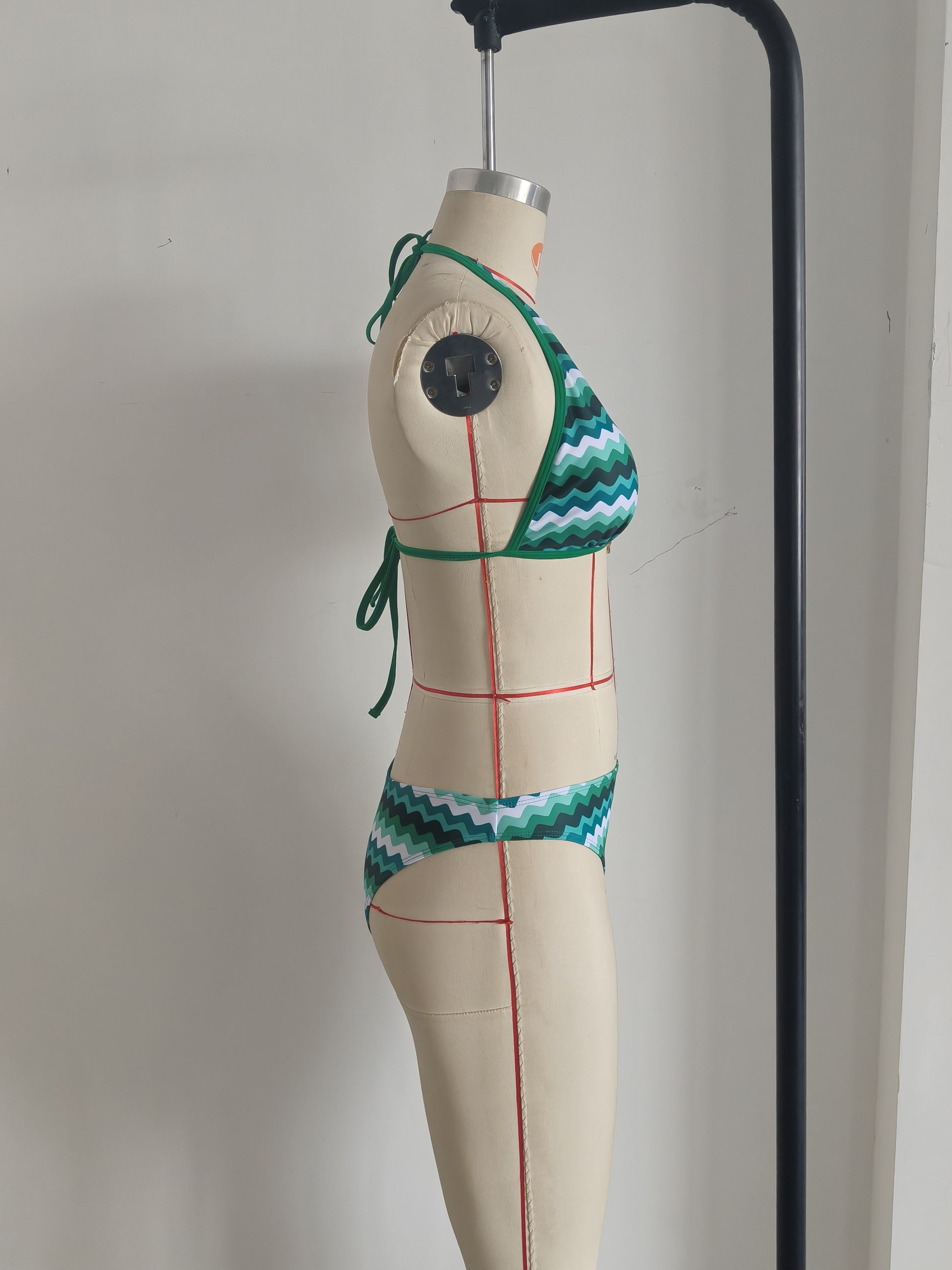 Lake Blue Halter Neck Swimwear with Wave Pattern for Women Size S V1119-SSB059-LAKE-BLUE-HALTER-NECK-SWIMWEAR-SIZE-S