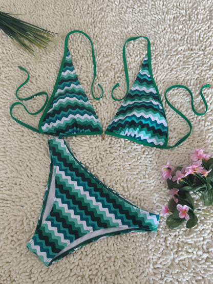 Lake Blue Halter Neck Swimwear with Wave Pattern for Women Size S V1119-SSB059-LAKE-BLUE-HALTER-NECK-SWIMWEAR-SIZE-S
