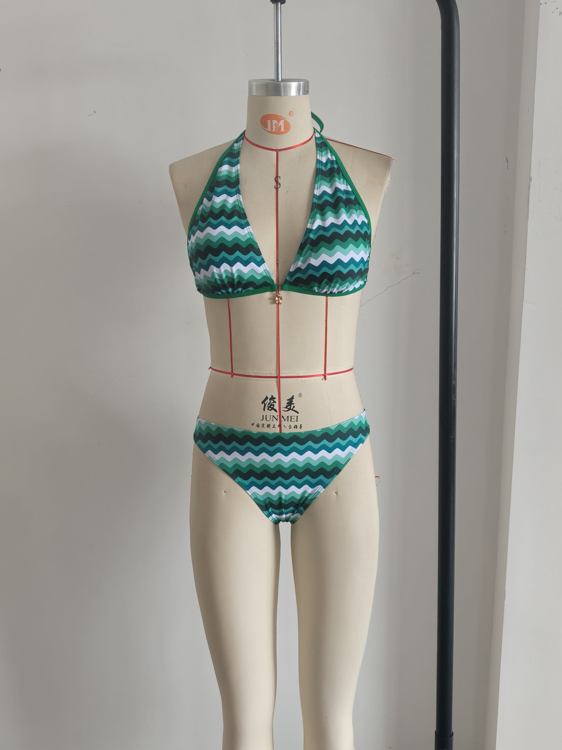 Lake Blue Halter Neck Swimwear with Wave Pattern for Women Size XL V1119-SSB059-LAKE-BLUE-HALTER-NECK-SWIMWEAR-SIZE-XL