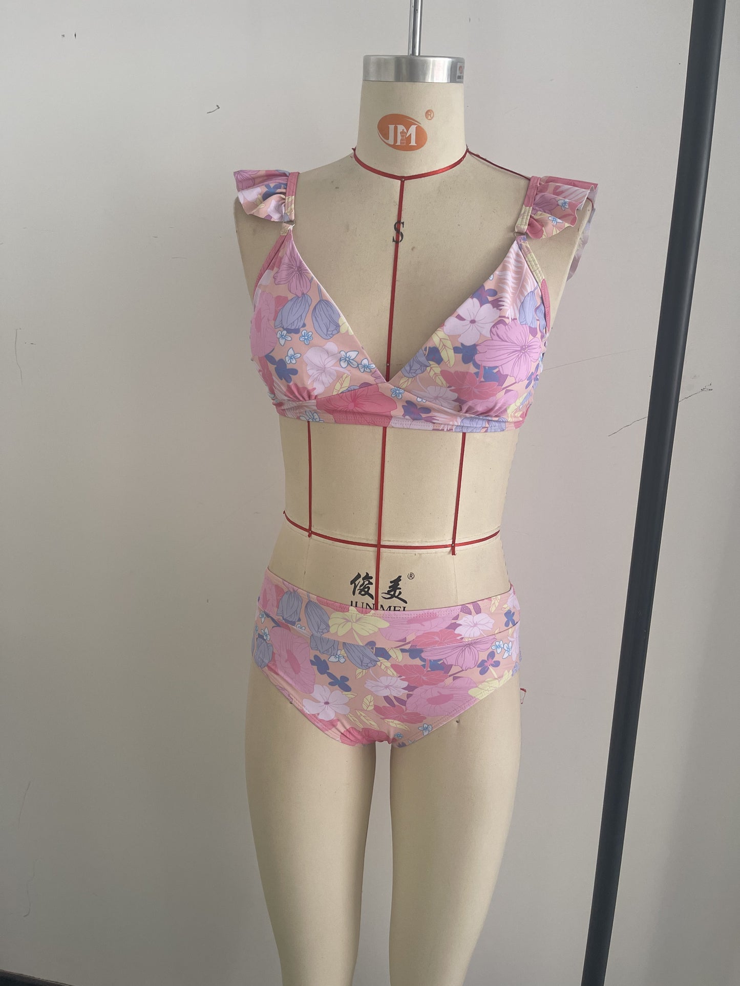 Chic Teenage Design Bikini Featuring Frill Details and Secure Fastening for Beach Days Size L V1119-SSB060-TEENAGE-DESIGN-PINK-BIKINI-SIZE-L