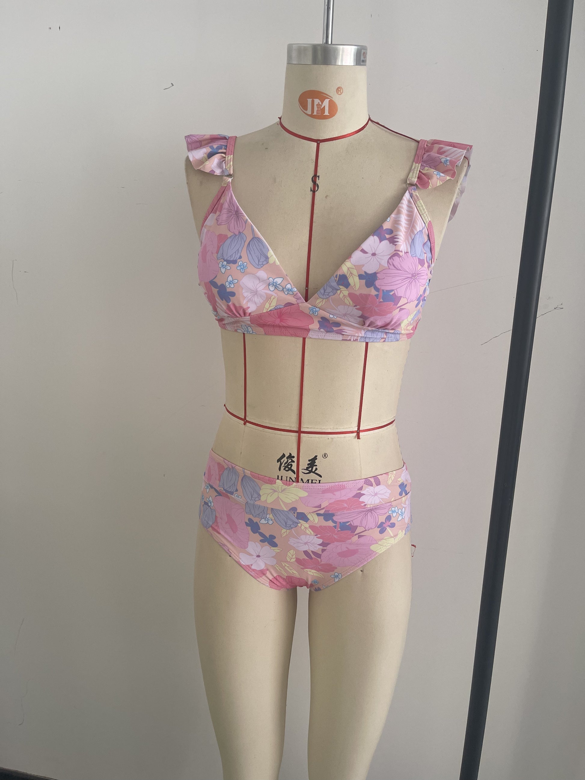 Chic Teenage Design Bikini Featuring Frill Details and Secure Fastening for Beach Days Size L V1119-SSB060-TEENAGE-DESIGN-PINK-BIKINI-SIZE-L