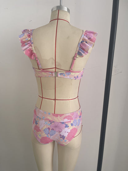 Chic Teenage Design Bikini Featuring Frill Details and Secure Fastening for Beach Days Size L V1119-SSB060-TEENAGE-DESIGN-PINK-BIKINI-SIZE-L