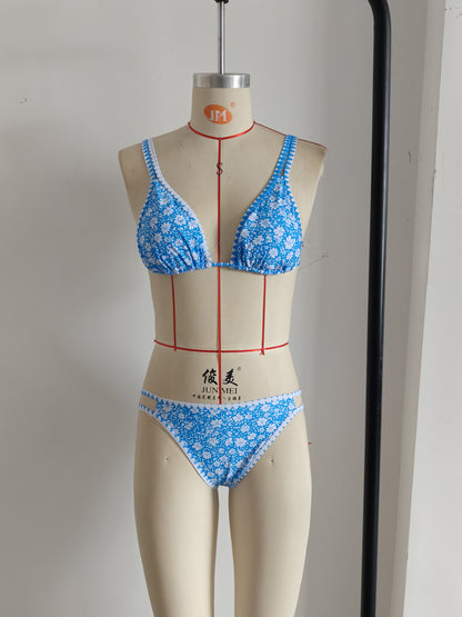 Adjustable Strap Blue Floral Print Swimwear Set Size L V1119-SSB066-BLUE-FLORAL-PRINT-SWIMWEAR-SIZE-L