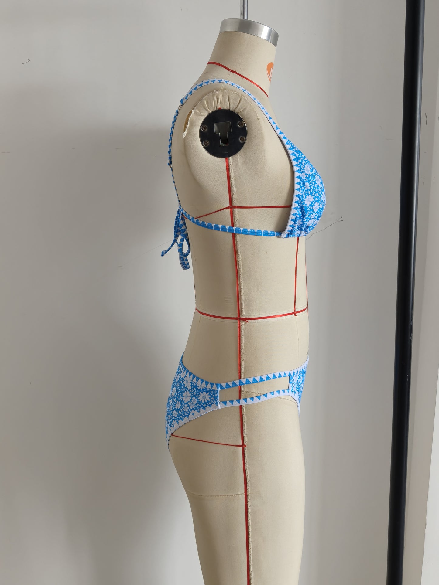 Adjustable Strap Blue Floral Print Swimwear Set Size L V1119-SSB066-BLUE-FLORAL-PRINT-SWIMWEAR-SIZE-L