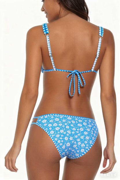 Adjustable Strap Blue Floral Print Swimwear Set Size XL V1119-SSB066-BLUE-FLORAL-PRINT-SWIMWEAR-SIZE-XL