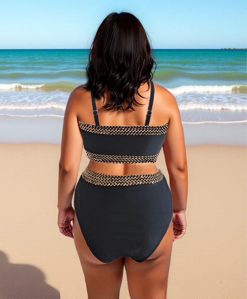 Black Rose Leopard Mesh Trim 2pcs Bikini Swimsuit Set for Women Plus Size Size 0XL V1119-SSPD006-LEOPARD-MESH-TRIM-2PCS-BIKINI-SIZE-0XL