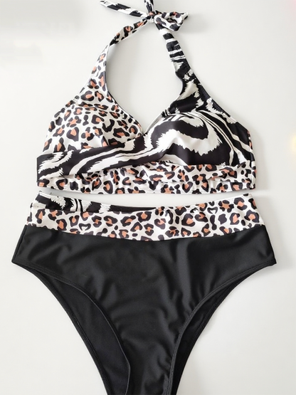 Two Leopard Print Patterns Sspliced Plus Size Bikini Size 0XL V1119-SSPD008-LEOPARD-PRINT-PLUS-SIZE-BIKINI-SIZE-0XL
