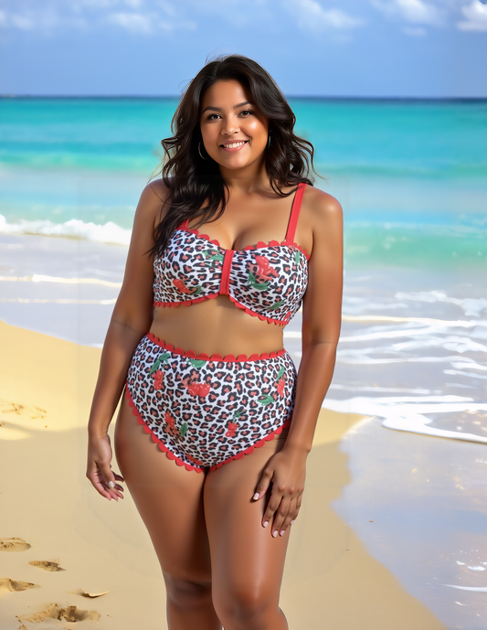 Designer Slenderizing Plus Size Two Piece Beach Set Featuring Fierce Animal Print Size 0XL V1119-SSPD010-TWO-PIECE-BEACH-SET-SIZE-0XL