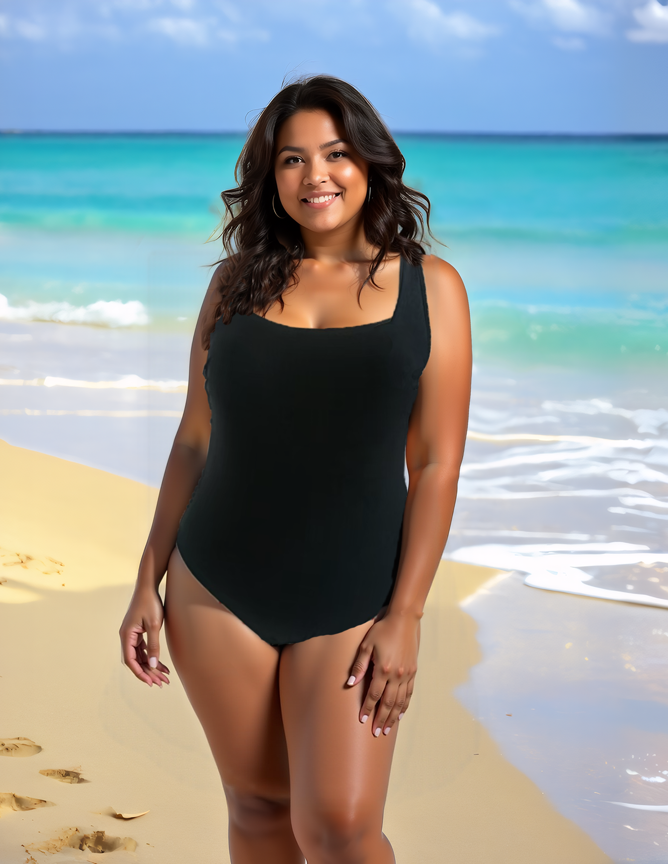 Women's Plus Size Black One-Piece Swimsuit - Crisscross Back Straps Size 0XL V1119-SSPD024-PLUS-SIZE-BLACK-SIZE-S