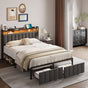 Double Bed Frame with 2 Storage Drawers and LED Lights Headboard, Upholstered Bed Frame with Charging V1127-AU-2452DB-GRY