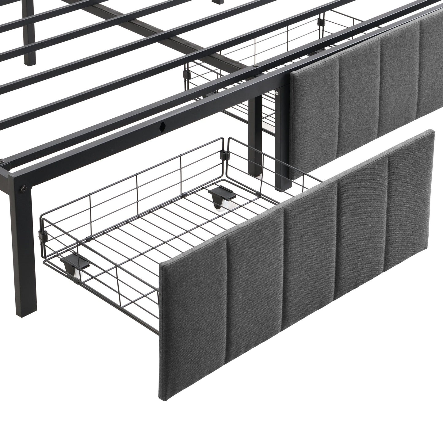 Double Bed Frame with 2 Storage Drawers and LED Lights Headboard, Upholstered Bed Frame with Charging V1127-AU-2452DB-GRY