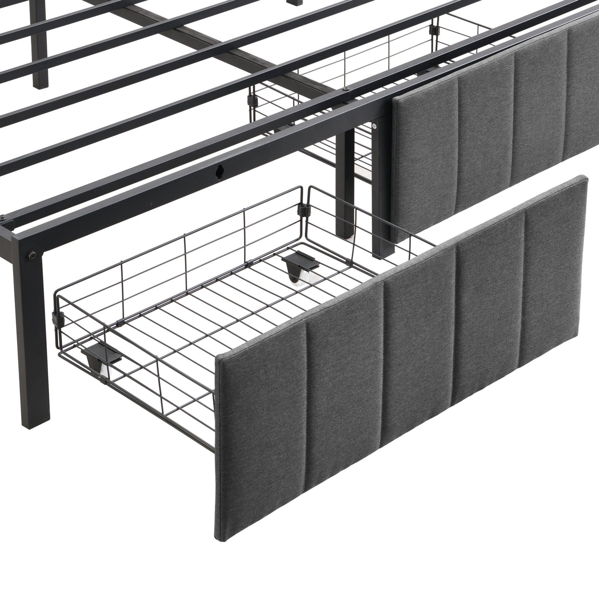 Double Bed Frame with 2 Storage Drawers and LED Lights Headboard, Upholstered Bed Frame with Charging V1127-AU-2452DB-GRY