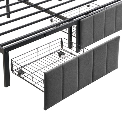 Double Bed Frame with 2 Storage Drawers and LED Lights Headboard, Upholstered Bed Frame with Charging V1127-AU-2452DB-GRY