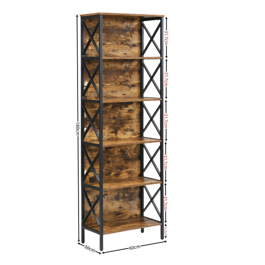 6 Tier Tall Bookshelf, Rustic Brown V1127-AU-CS03-BRN