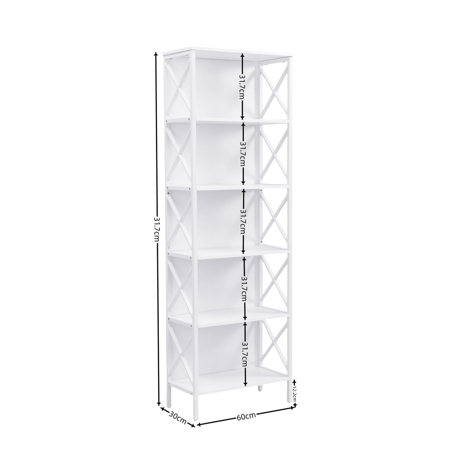 6 Tier Tall Bookshelf, White V1127-AU-CS03-WHT
