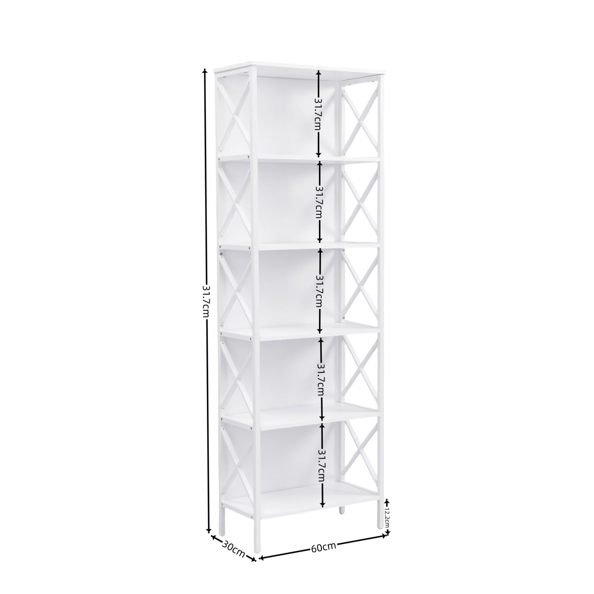 6 Tier Tall Bookshelf, White V1127-AU-CS03-WHT