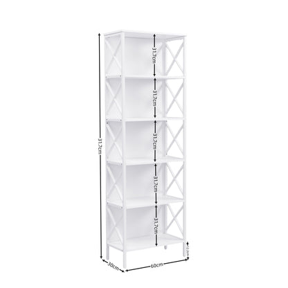 6 Tier Tall Bookshelf, White V1127-AU-CS03-WHT