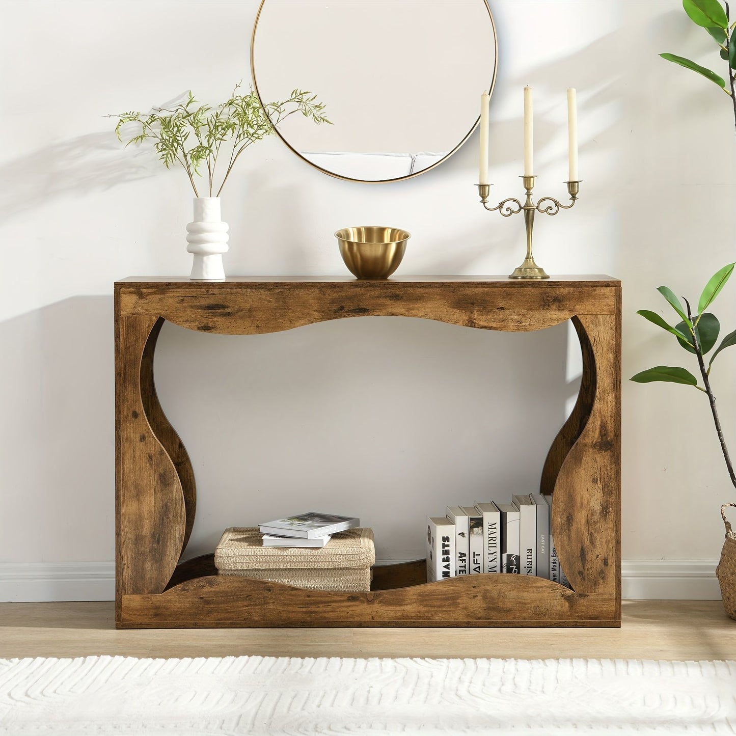 120 cm Console Table, Couch Table with Storage, Long Entryway Sofa Station, Narrow Console Stand Behind Sofa, V1127-AU-CT01-BRN