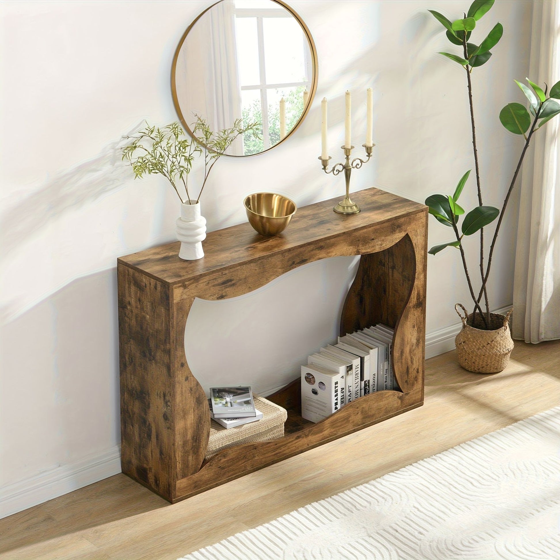 120 cm Console Table, Couch Table with Storage, Long Entryway Sofa Station, Narrow Console Stand Behind Sofa, V1127-AU-CT01-BRN