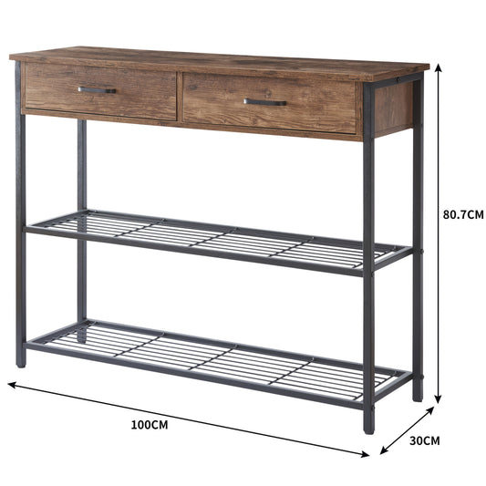 Entryway Table with 2 Drawers, Console Table with Storage Shelves, Sofa Table for Living Room, Entry Way Home V1127-AU-CT03-BRN