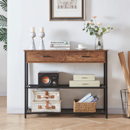 Entryway Table with 2 Drawers, Console Table with Storage Shelves, Sofa Table for Living Room, Entry Way Home V1127-AU-CT03-BRN