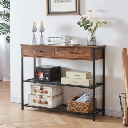 Entryway Table with 2 Drawers, Console Table with Storage Shelves, Sofa Table for Living Room, Entry Way Home V1127-AU-CT03-BRN