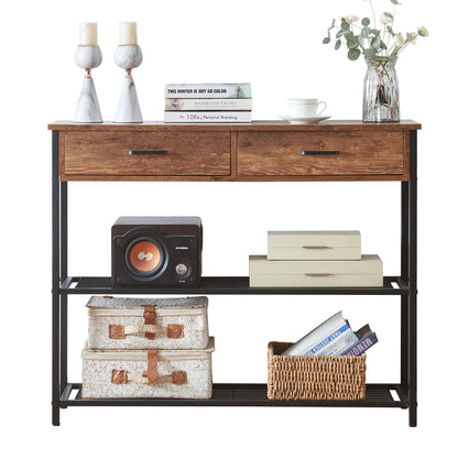 Entryway Table with 2 Drawers, Console Table with Storage Shelves, Sofa Table for Living Room, Entry Way Home V1127-AU-CT03-BRN
