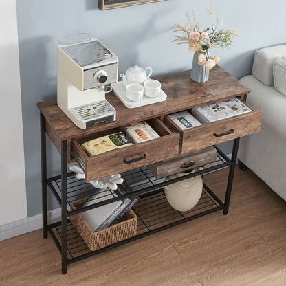 Entryway Table with 2 Drawers, Console Table with Storage Shelves, Sofa Table for Living Room, Entry Way Home V1127-AU-CT03-BRN