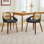 Set of 2 Rattan Back Dining Chairs, Black Faux Leather V1127-AU-DC02-BLK